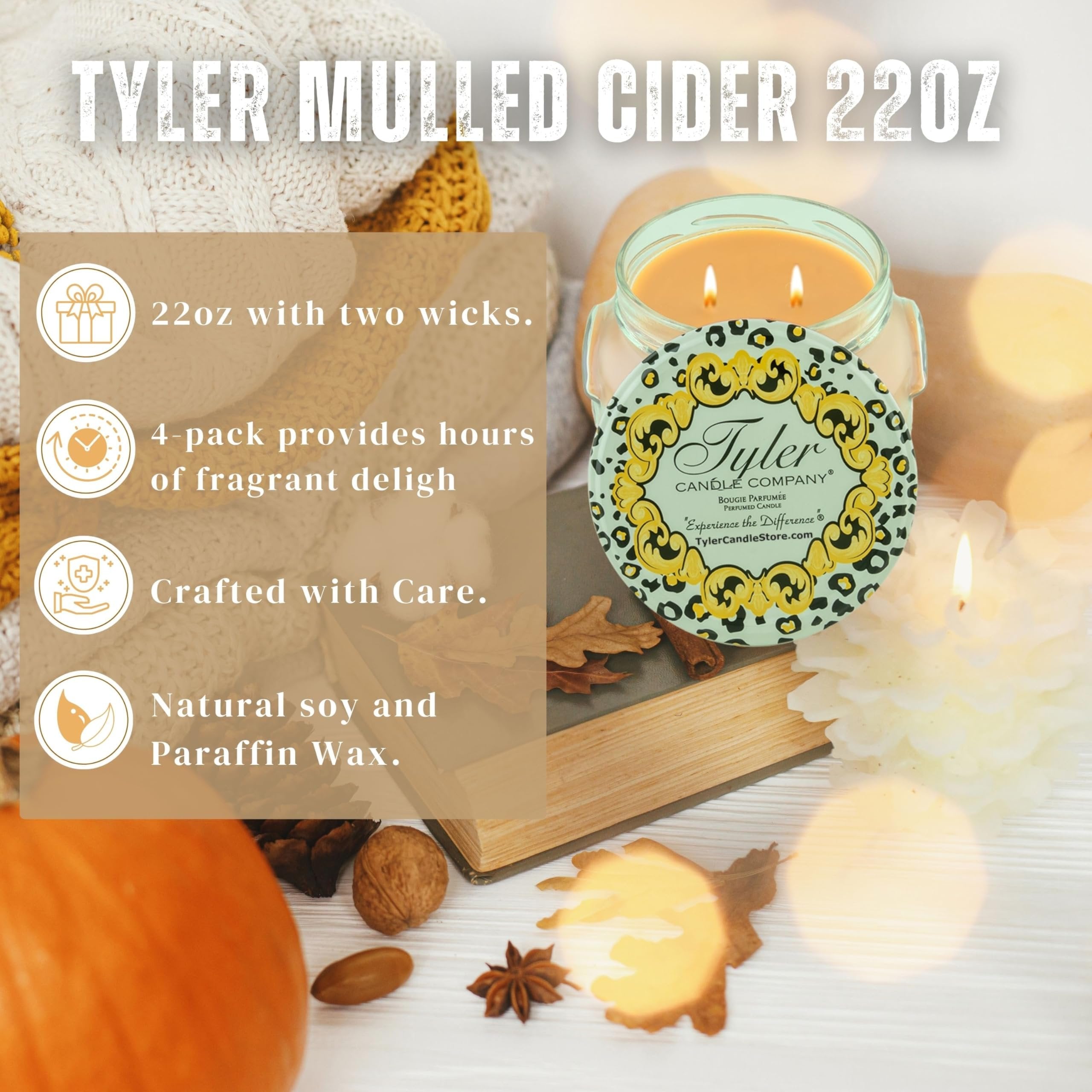 Tyler Candle Company Mulled Cider Candles - Luxuriously Fall Scented Candle with Essential Oils - 22 oz Extra Large Candle & Multi-Purpose Key Chain