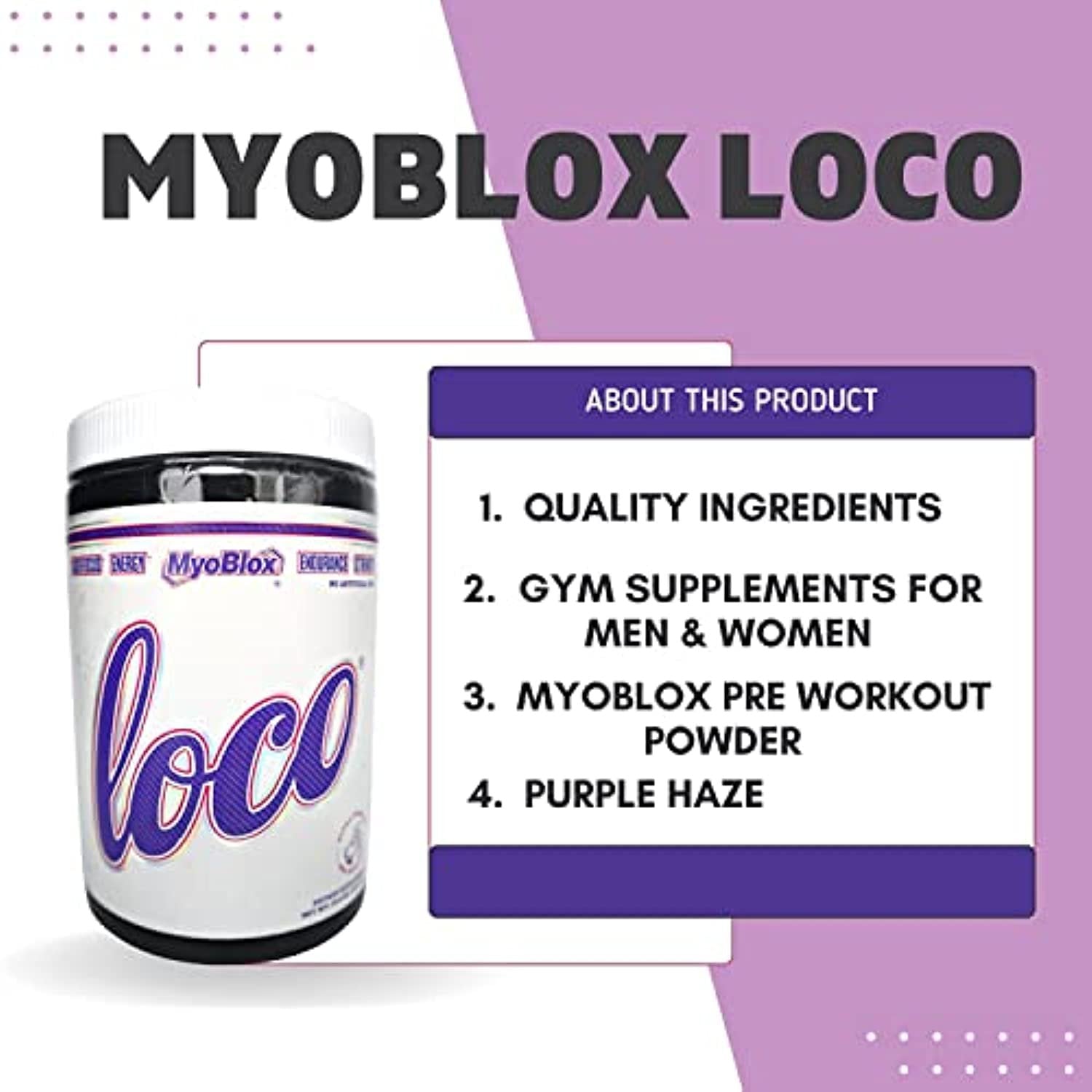 MyoBlox LOCO Pre-Workout Nitric Oxide Booster | Supports Muscle Pumps & Enhanced Vascularity | for Energy, Focus & Intensity | 400mg of Natural Caffeine per Scoop (Purple Haze) with Bonus Key Chain