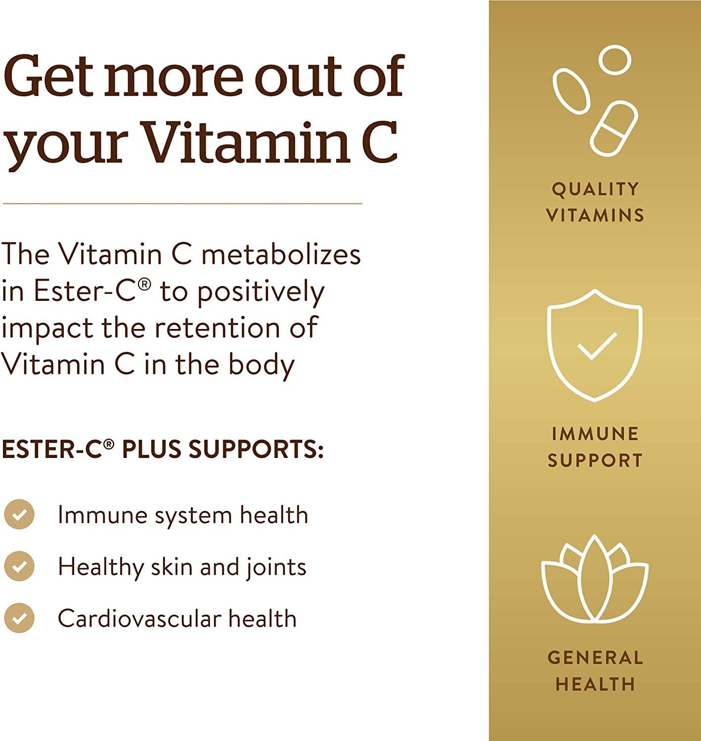Solgar Ester-C Plus 1000 mg Vitamin C (Ascorbate Complex), 90 Tablets - Gentle On The Stomach & Non Acidic - Antioxidant & Immune System Support - Non GMO, Vegan, Gluten Free, Kosher - 90 Servings