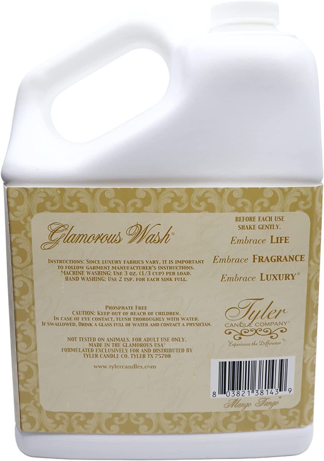 Tyler Candle Company Glamorous Wash Mango Tango Fine Laundry Liquid Detergent - Liquid Laundry Detergent Designed for Clothing - Hand and Machine Washable - 3.78L (1Gal) Container