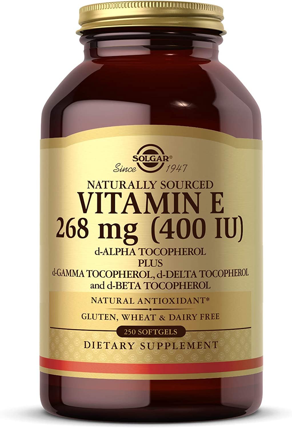 Solgar Vitamin E 268 mg (400 IU), 250 Mixed Softgels - Natural Antioxidant, Skin & Immune System Support - Naturally-Sourced Vitamin E - Gluten Free, Dairy Free - 250 Servings