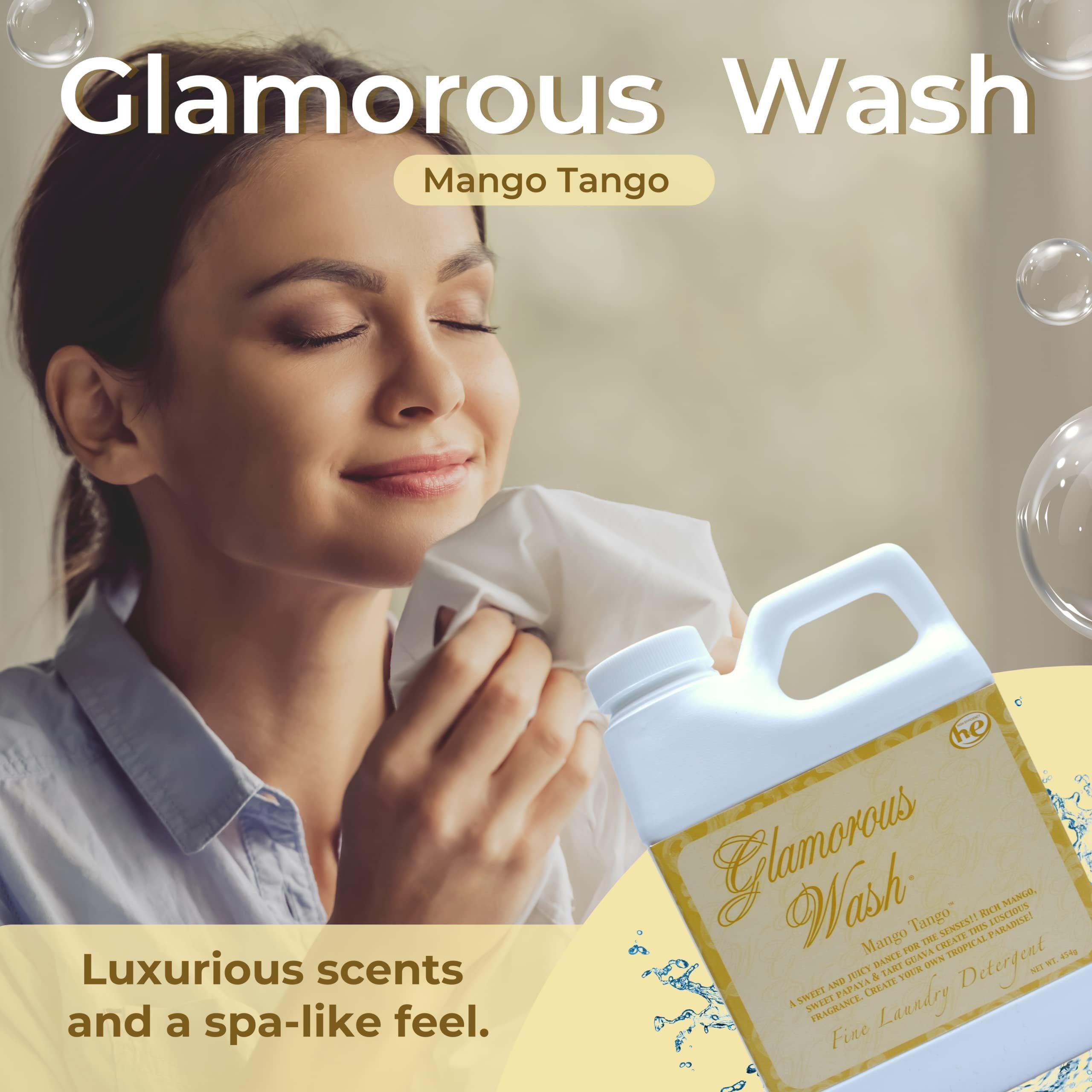 Tyler Candle Company Glamorous Wash Mango Tango Scent Fine Laundry Detergent - Luxury Liquid Laundry Detergent - Hand and Machine Washable - 16 oz, 454 gram with Bonus Multi Purpose Key Chain