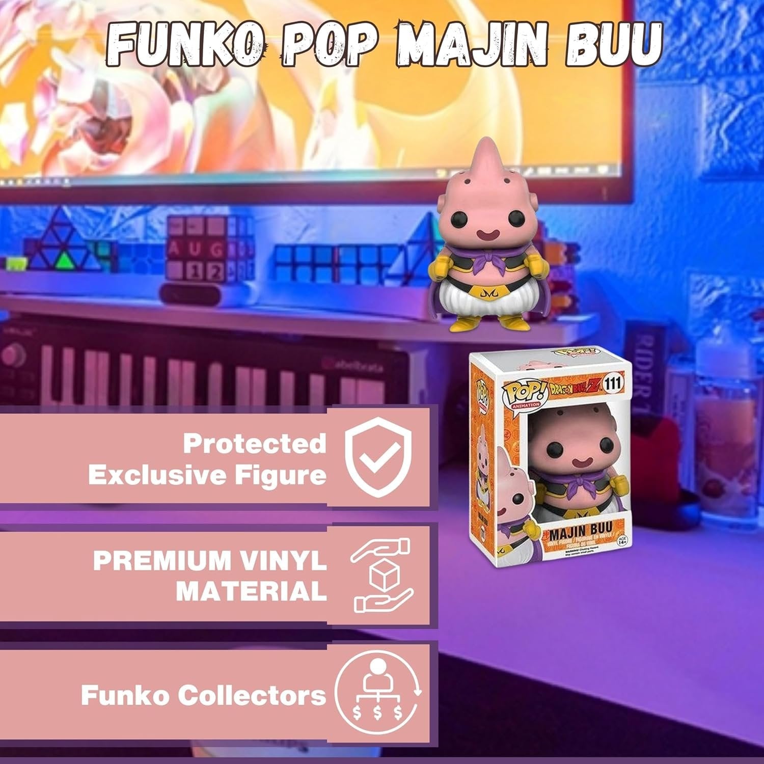 Worldwide Nutrition Bundle: Funko POP Anime Figure: Dragon Ball Action Figures - Majin Buu 111 Funko Pop Vinyl Figure - 3.54 Inch Dragon Ball Collectibles with Funko Box Protector Case and Keychain