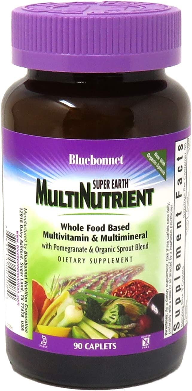 Bluebonnet Nutrition Super Earth* MultiNutrient Formula (with Iron), for Daily Nutritional Support*, Gluten-Free, Kosher Certified, Dairy Free, Vegetarian Friendly, 90 Caplets, 30 Servings