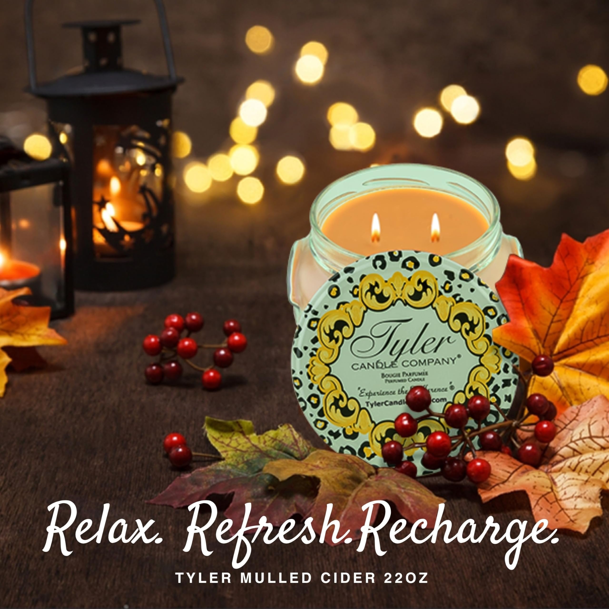 Tyler Candle Company Mulled Cider Candles - Luxuriously Fall Scented Candle with Essential Oils - 22 oz Extra Large Candle & Multi-Purpose Key Chain