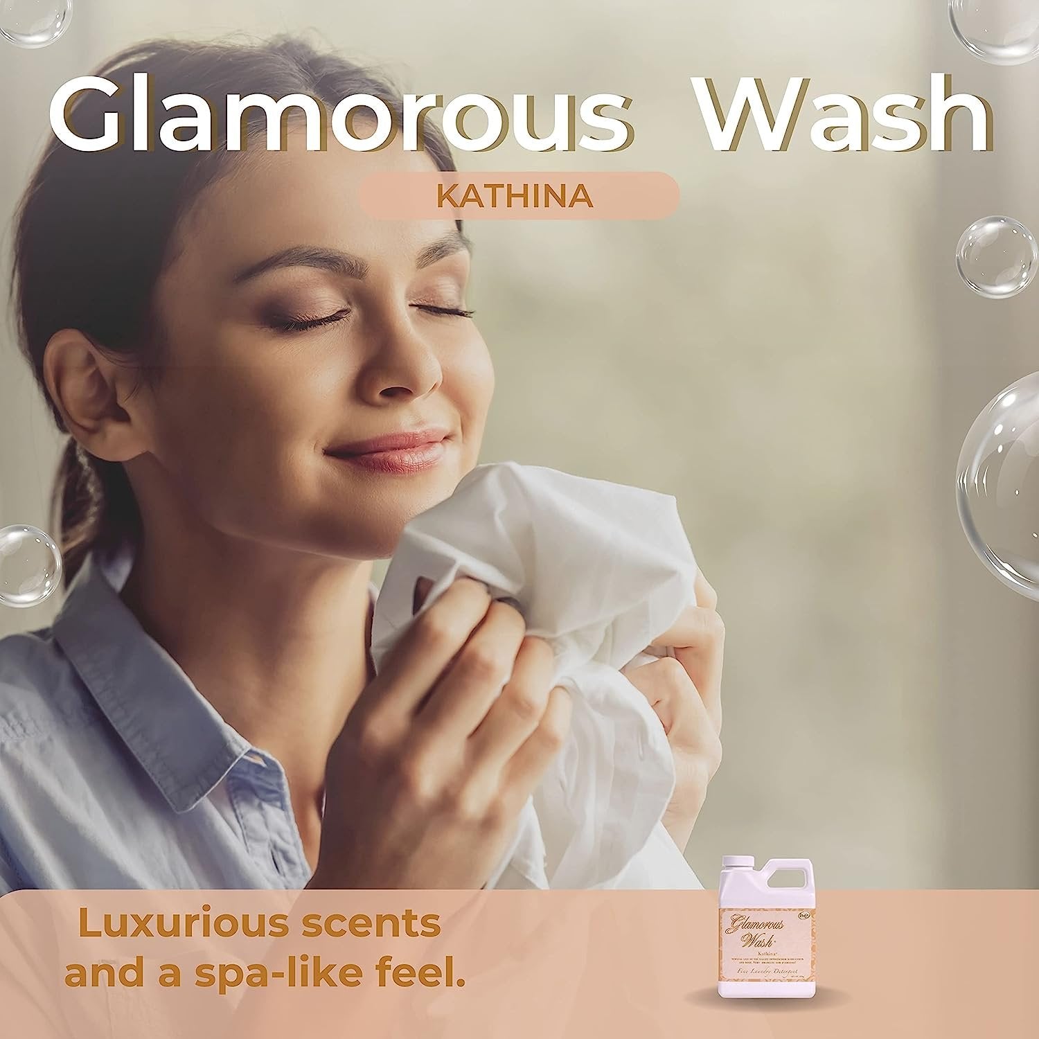 Tyler Candle Company Glamorous Wash Kathina Scent Fine Laundry Liquid Detergent - Liquid Laundry Detergent for Clothing - Hand and Machine Washable - 32 oz, 907-grams Container with Bonus Key Chain