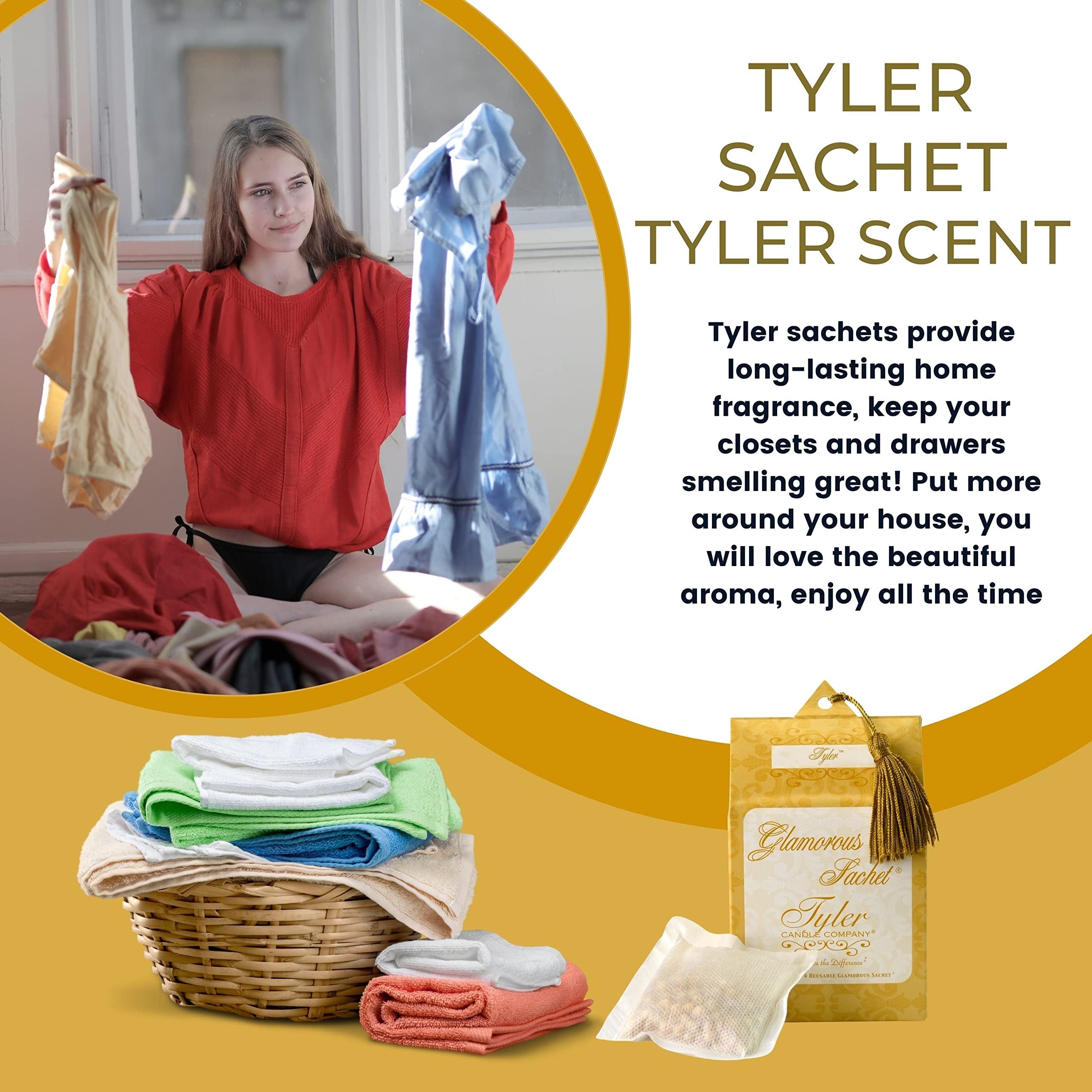 Tyler Candle Company Tyler Scent Dryer Sheet Sachets - Glamorous Reusable Dryer Sheets - Sachets for Drawers and Closets - 2 Pack of 4 Sachets, Dryer, Home, or Personal Sachet, with Bonus Key Chain