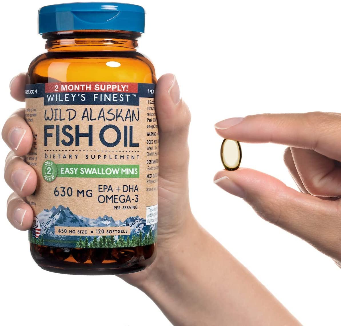 Wild Alaskan Omega-3 Fish Oil - Easy Swallow Minis 2X Double Strength 630mg EPA + DHA Natural Supplement 180 Mini Softgels