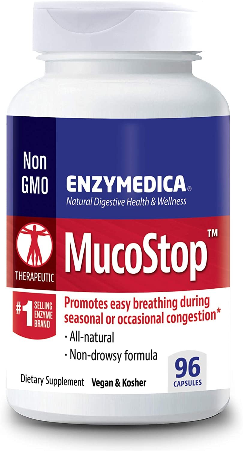 Enzymedica, MucoStop, Non-Drowsy Enzyme Support for Congestion Relief, 96 Capsules