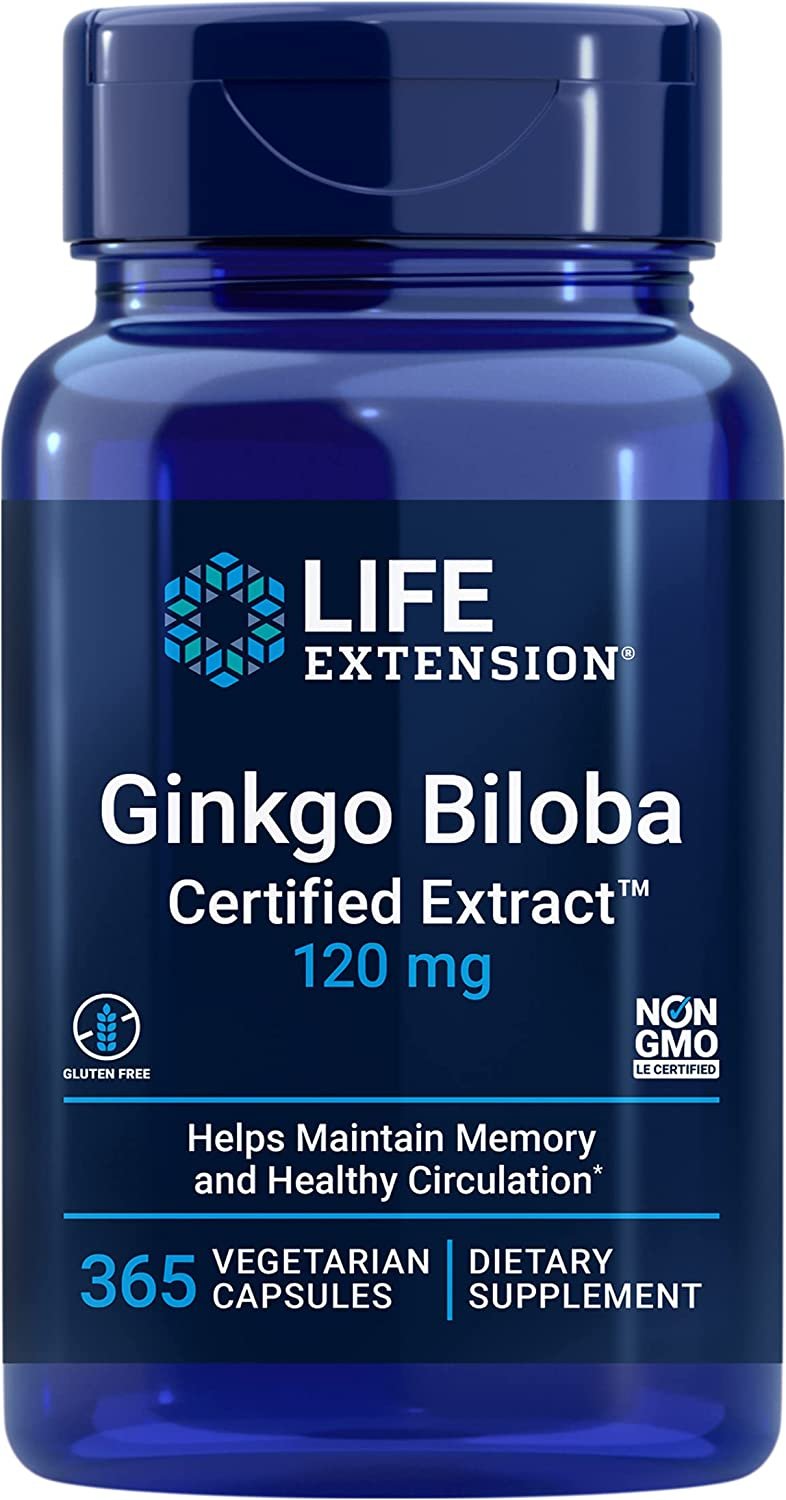 Life Extension Ginkgo Biloba Certified Extract - For Healthy Memory Support & Brain Cognitive Function - Ginkgo Leaf Extract Supplement Pill - Non-GMO, Gluten-Free, Vegetarian– 365 Capsules