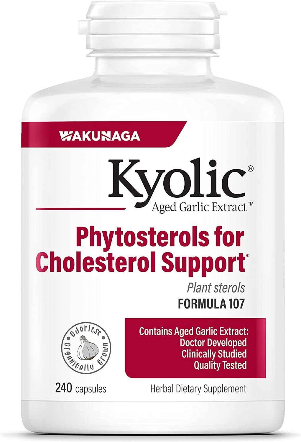 Kyolic Aged Garlic Extract Formula 107, Phytosterols for Cholesterol Support, 240 Capsules (Packaging May Vary)