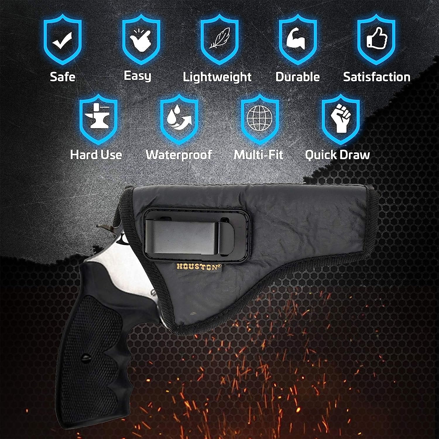 IWB Revolver Holster by Houston - ECO Leather Concealed Carry Soft Material - Suede Interior for Protection - (Right) FITS:Revolvers K,L,M & N Frames,5 & 6 Shots,3.5" to 4.5" Barrel. (CHP-62-RH)