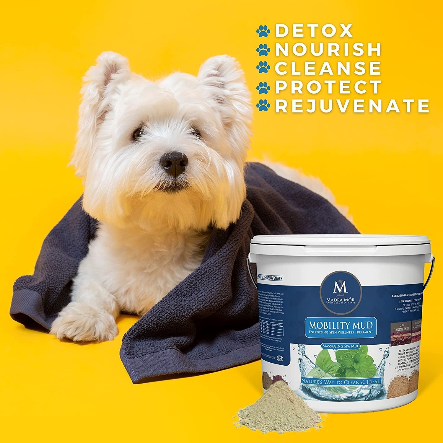 Worldwide Nutrition Madra Mor Mobility Dog Essentials Mud Bath | Dog Bath Spa Treatment for Dog Arthritis Pain Relief | Anti Itch for Dogs Wash for Dog Grooming | 7.5lb Pail w Multi Purpose Key Chain