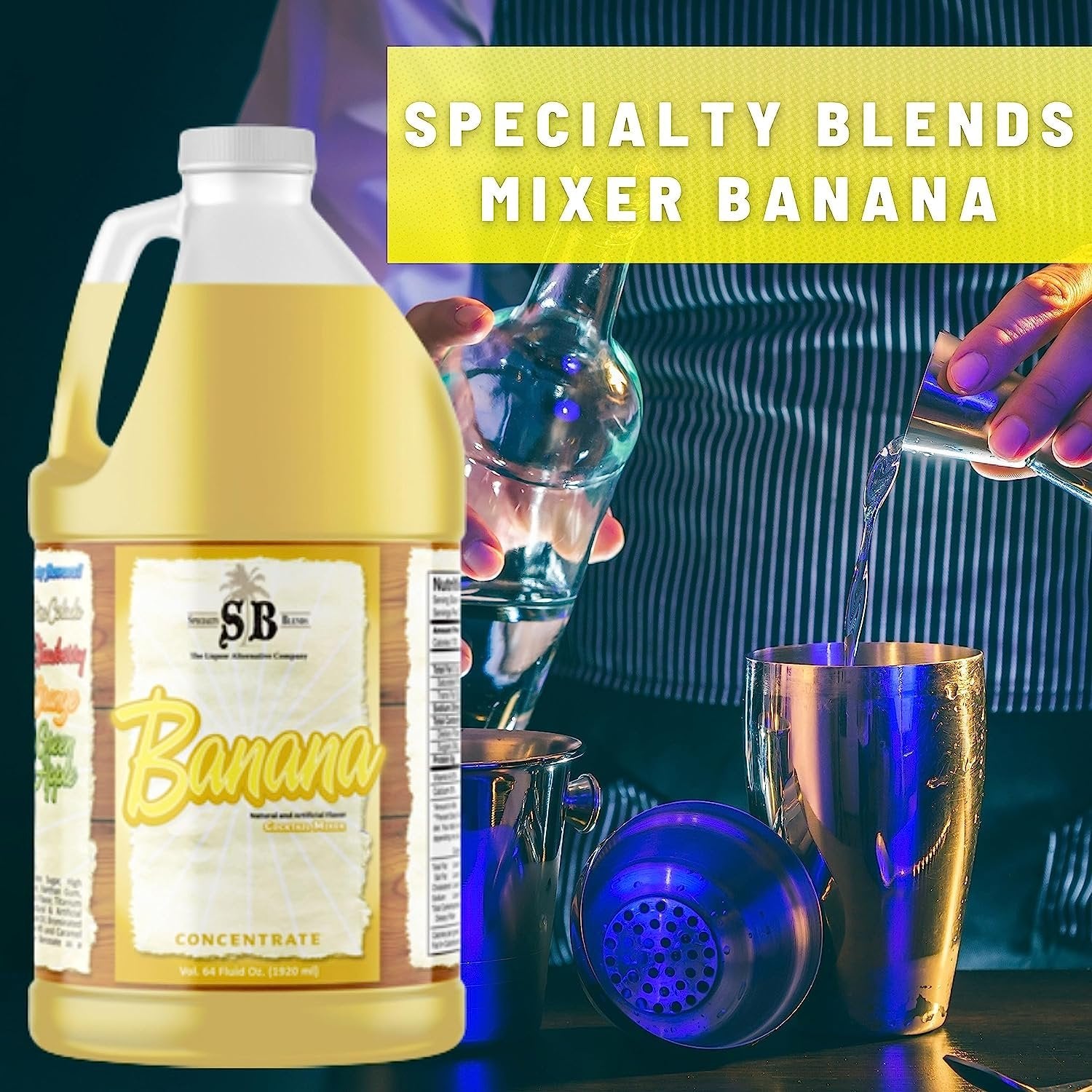 Specialty Blends Banana Flavored Syrup Cocktail Mixer Concentrate, Made with Organic Banana Flavor Syrups For Drinks, 1/2 Gallon (Pack of 1) - with Bonus Worldwide Nutrition Multi Purpose Key Chain