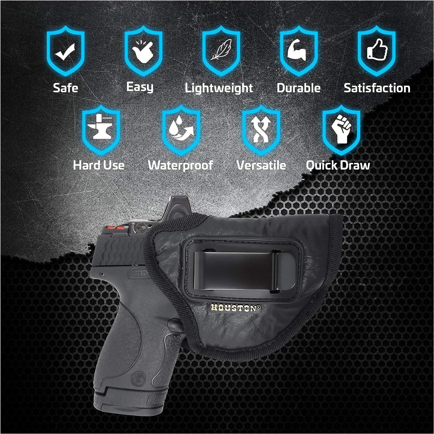 IWB Optical Gun Holster by Houston - ECO Leather Concealed Carry Soft Material | Fits Glck 26/27/33, Shield, XDS, Taurus 709, Taurus Pro C, Walther P22, Beretta Nano, SCCY Sky.Rug LC9 (Right) Black