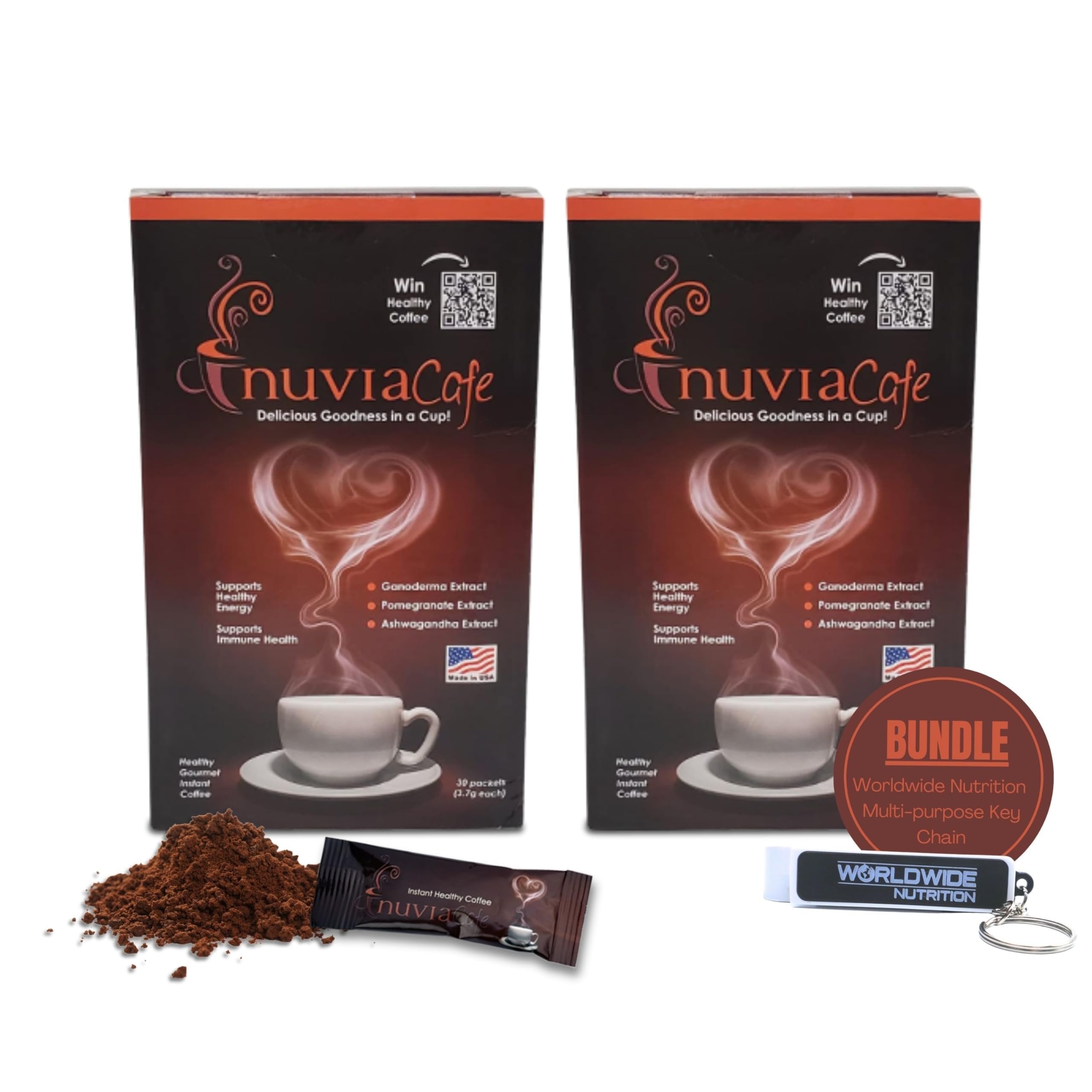Worldwide Nutrition Bundle, 2 Items: Nuvia Gourmet Instant Coffee - Dairy Free, Lactose Free, No GMOs, Soy Free, and Vegan Arabica International Coffee - 30 Coffee Packets Each Box