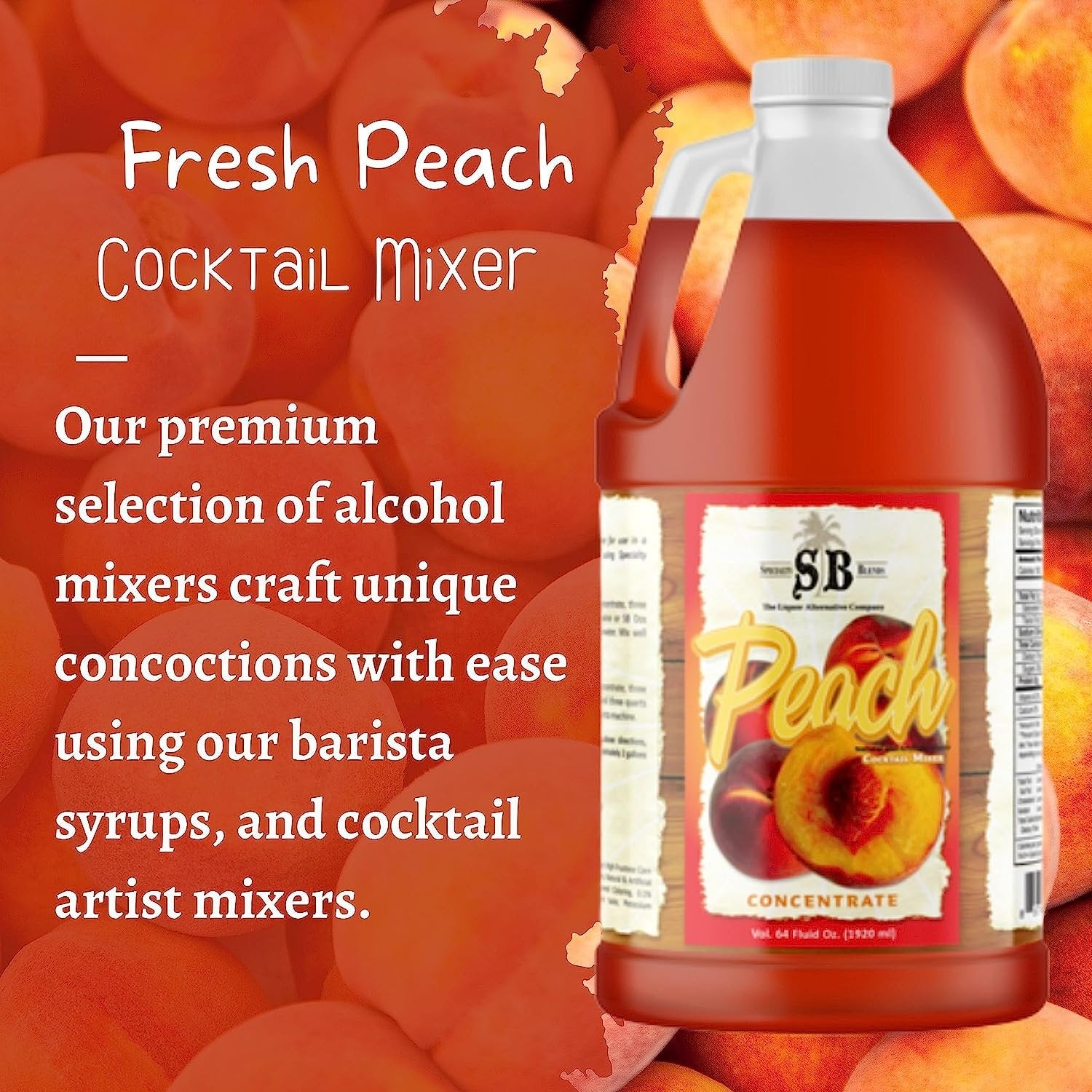 Specialty Blends Peach Flavored Syrup Cocktail Mixer Concentrate, Made with Organic Peach Flavor Syrups For Drinks, 1/2 Gallon (Pack of 1) - with Bonus Worldwide Nutrition Multi Purpose Key Chain