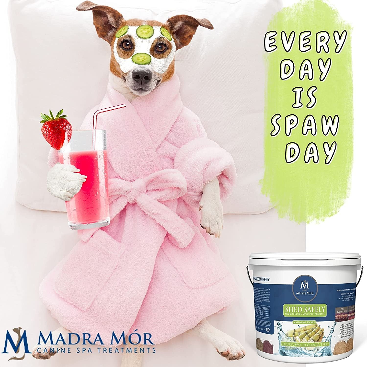 Madra Mor Shed Safely Dog Essentials Mud Bath | Dog Grooming Dog Wash | Dry Skin for Dogs Treatment | Dog Bath Spa Treatment | Dog Itch Relief | 7.5lb Pail w Worldwide Nutrition Multipurpose Keychain
