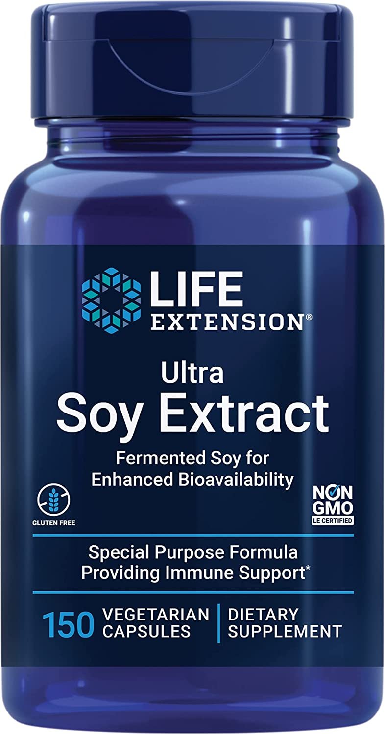 Life Extension Ultra Soy Extract - Soy Isoflavones Supplement for Women - Post Menopause Bone and Heart Health Support Fermented Soy Formula – Non-GMO, Gluten Free, Vegetarian – 150 Capsules