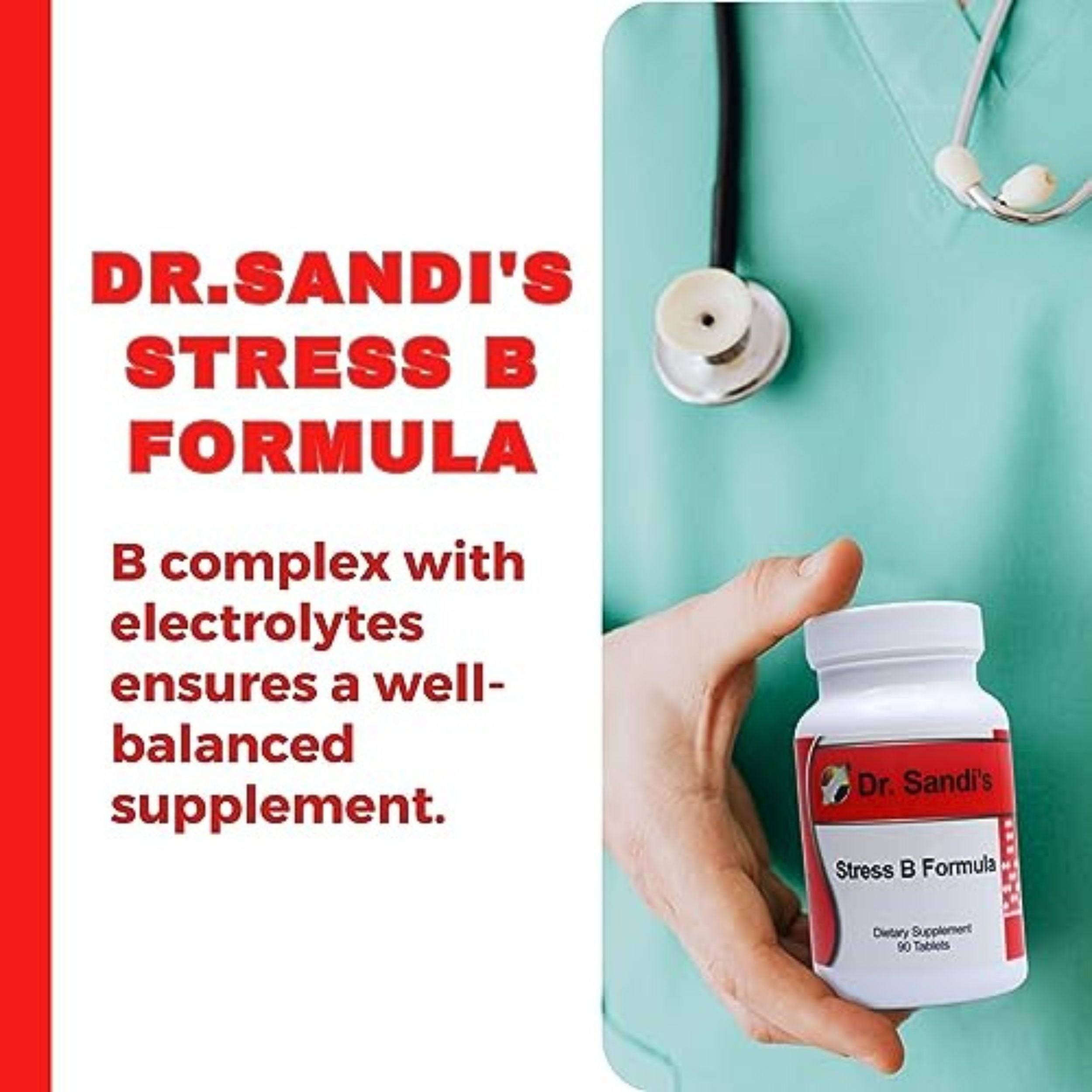 Dr. Sandi's Stress B Formula - B Complex Vitamins For Men and Women - Vitalizing B Complex Vitamin Supplement for Women and Men with B12 Complex - 90 Count Vitamin B Complex with Electrolytes