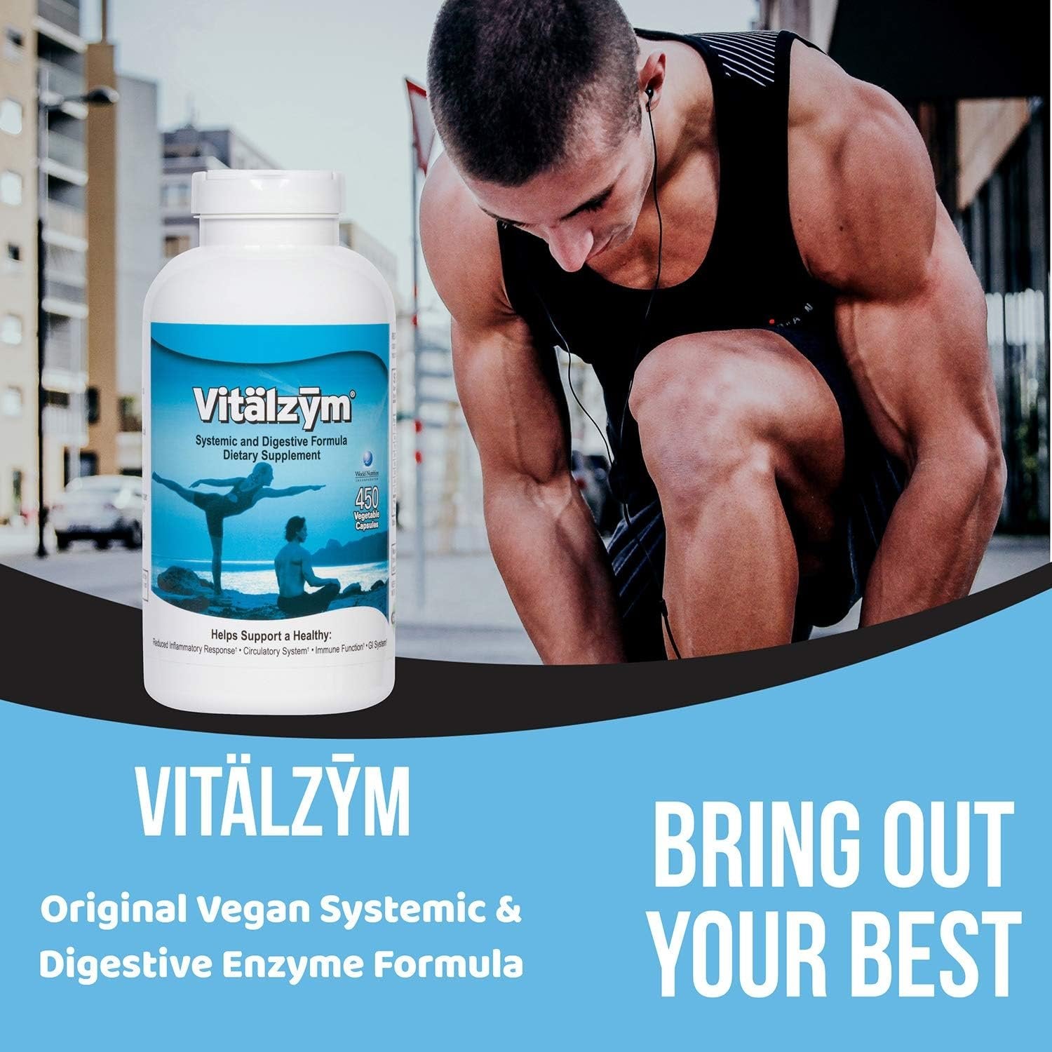 VITÄLZYM Original Proteolytic Systemic Digestive Enzyme Formula Serrapeptase Source | Immune and Joint Support Increase Blood Flow Cardio Function | Healthy Men Women (450 Capsules)