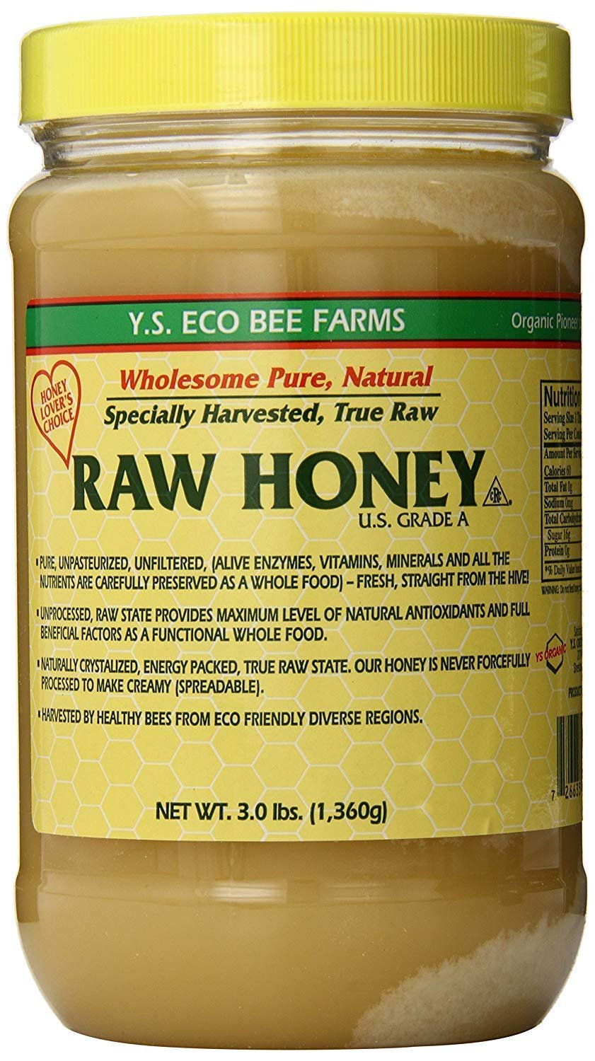 YS Eco Bee Farms RAW HONEY Raw Unfiltered, Unpasteurized  Kosher 3lbs - 3pk