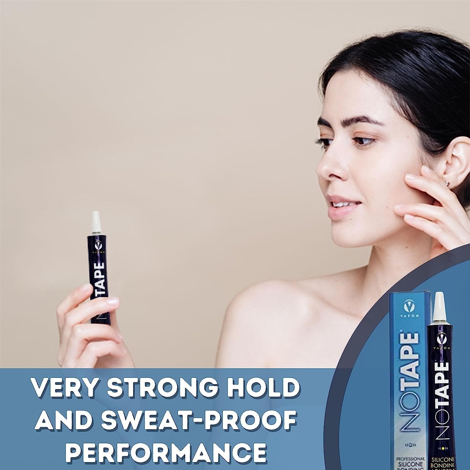 Vapon No Tape Liquid Hair Glue Adhesive - Waterproof, Very Strong Hold, Ideal Bold Hold Lace Glue - 1.0oz with Bonus Worldwide Nutrition Multi-Purpose Key Chain