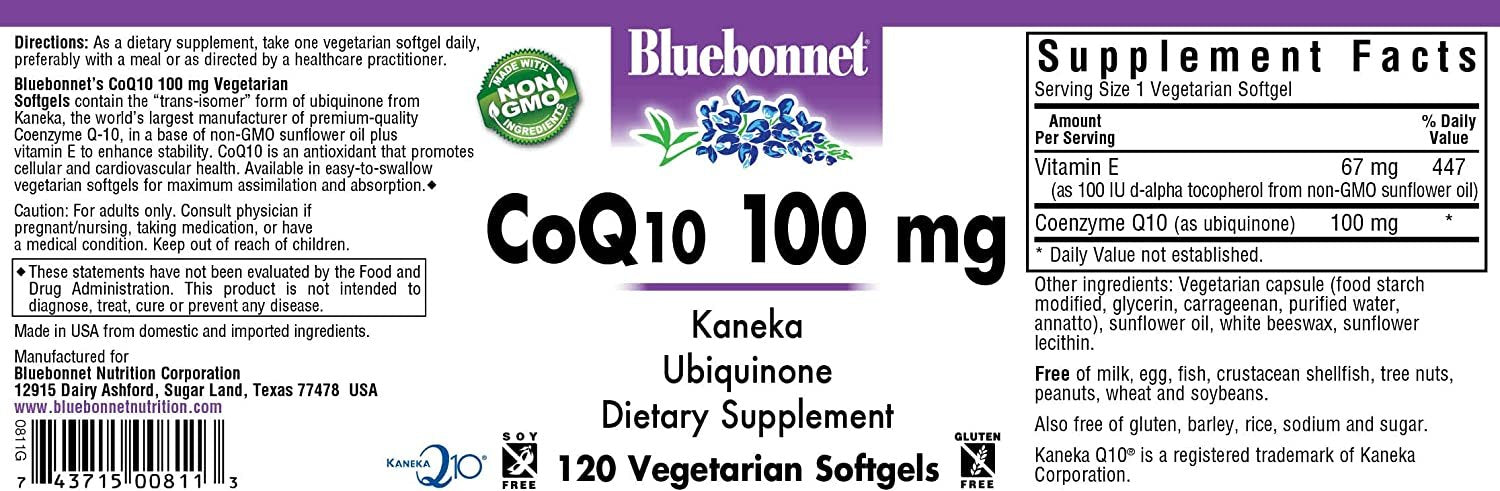 BlueBonnet CoQ-10 Vegetarian Softgels, 100 mg - Non-GMO Sunflower Oil Plus Vitamin E