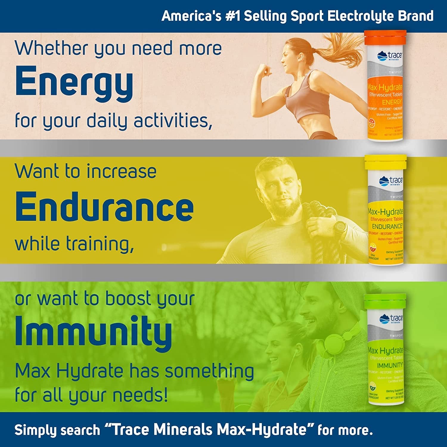 Trace Minerals | MAX Hydrate Immunity | High Performance Electrolyte Fizzing, Immune Support | Magnesium, Sodium, Potassium, Vitamin C Non GMO | Lemon Lime | 8 Tubes of 10 Tablets